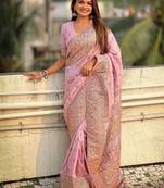 Lavender woven self design pashmina silk saree with blouse