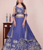 Steel Blue Star Faux Georgette Sequins & Zari Embroidered Lehenga Choli