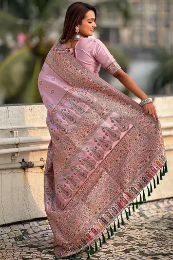 Lavender woven self design pashmina silk saree with blouse