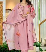 Women's Beautiful Printed Work Chanderi Fabric Straight Kurta Pant and Dupatta Set