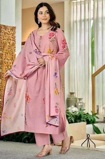 Women's Beautiful Printed Work Chanderi Fabric Straight Kurta Pant and Dupatta Set