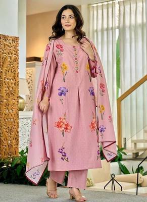 Women's Beautiful Printed Work Chanderi Fabric Straight Kurta Pant and Dupatta Set 4