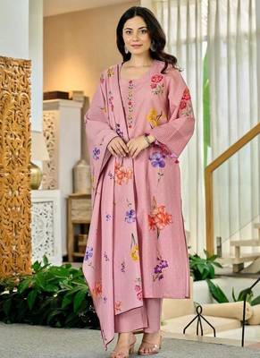Women's Beautiful Printed Work Chanderi Fabric Straight Kurta Pant and Dupatta Set 5