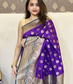 Purple woven self design silk blend paithani saree with blouse