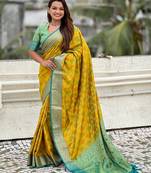 Mehendi woven self design silk blend patola saree with blouse