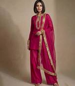 Pink embroidered raw silk kurta set