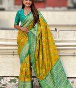 Mehendi woven self design silk blend patola saree with blouse