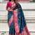 Teal blue woven self design silk blend patola saree with blouse