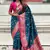 Teal blue woven self design silk blend patola saree with blouse