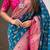 Teal blue woven self design silk blend patola saree with blouse