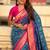 Teal blue woven self design silk blend patola saree with blouse