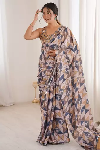 Women party wear digital print heavy chinnon saree with un sttiched blouse