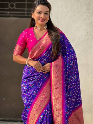 Violet woven self design silk blend patola saree with blouse 2