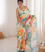 Women party wear digital print heavy chinnon saree with un sttiched blouse
