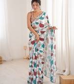 Women party wear digital print heavy chinnon saree with un sttiched blouse