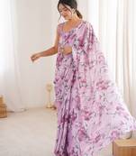 Women party wear digital print heavy chinnon saree with un sttiched blouse