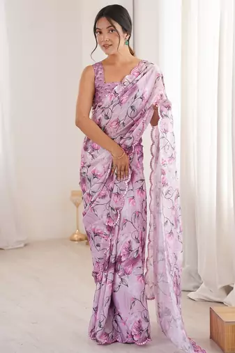 Women party wear digital print heavy chinnon saree with un sttiched blouse