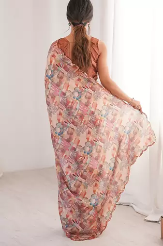 Women party wear digital print heavy chinnon saree with un sttiched blouse