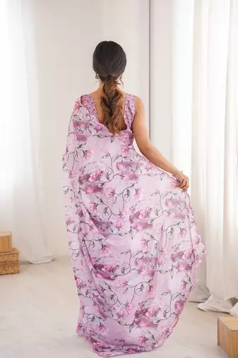 Women party wear digital print heavy chinnon saree with un sttiched blouse
