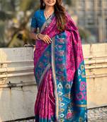 Magenta woven self design silk blend patola saree with blouse