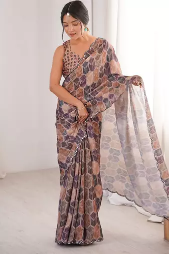 Women party wear digital print heavy chinnon saree with un sttiched blouse