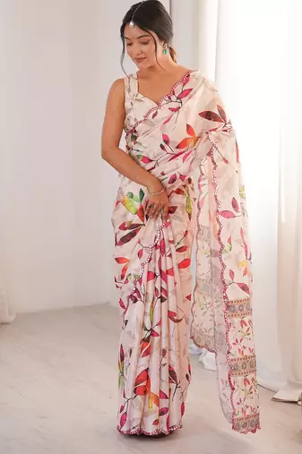 Women party wear digital print heavy chinnon saree with un sttiched blouse