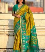 Mehendi woven self design silk blend patola saree with blouse