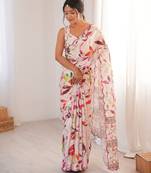 Women party wear digital print heavy chinnon saree with un sttiched blouse