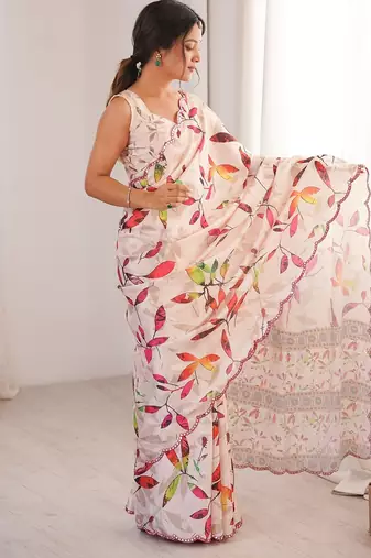 Women party wear digital print heavy chinnon saree with un sttiched blouse