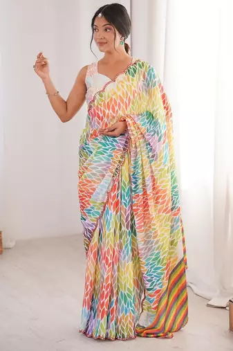 Women party wear digital print heavy chinnon saree with un sttiched blouse