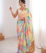 Women party wear digital print heavy chinnon saree with un sttiched blouse