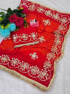 Red Color  Gotta Work   Chiffon Saree 2