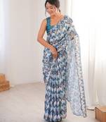 Women party wear digital print heavy chinnon saree with un sttiched blouse