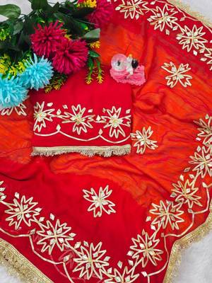 Red Color  Gotta Work   Chiffon Saree 1