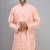 men’s peach silk kurta pant set with elegant embroidery