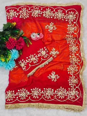 Red Color  Gotta Work   Chiffon Saree 3