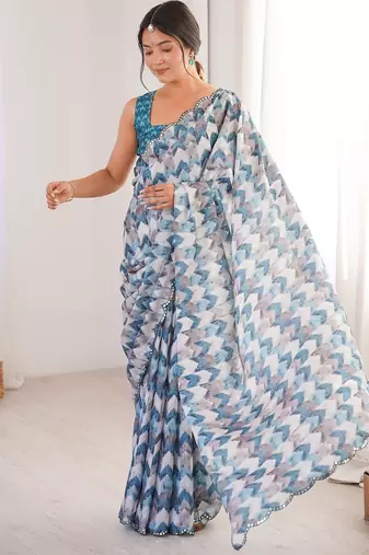 Women party wear digital print heavy chinnon saree with un sttiched blouse