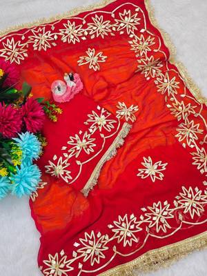 Red Color  Gotta Work   Chiffon Saree 4