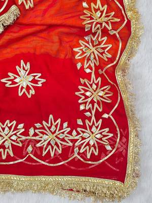 Red Color  Gotta Work   Chiffon Saree 5