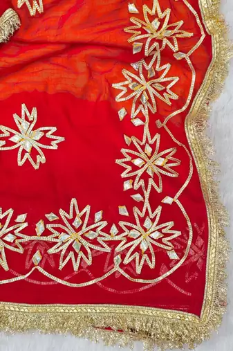 Red Color  Gotta Work   Chiffon Saree