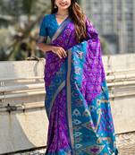 Purple woven self design silk blend patola saree with blouse