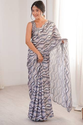 Women party wear digital print heavy chinnon saree with un sttiched blouse