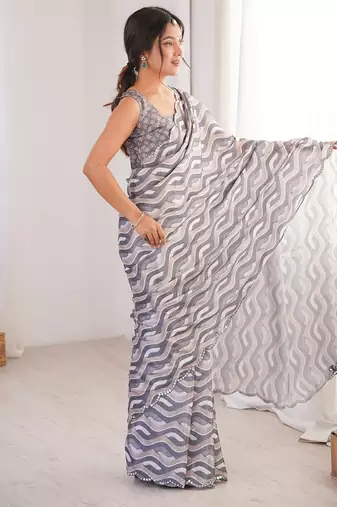 Women party wear digital print heavy chinnon saree with un sttiched blouse