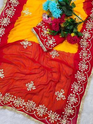 Yellow Color Gotta Work Chiffon Saree 1