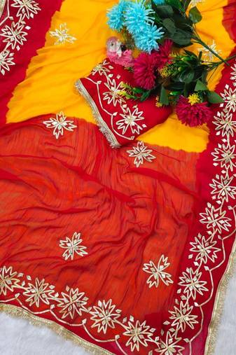 Yellow Color Gotta Work Chiffon Saree