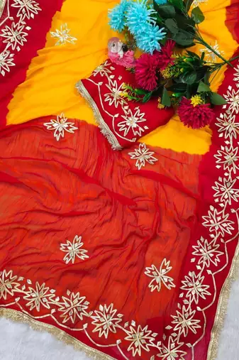 Yellow Color Gotta Work Chiffon Saree