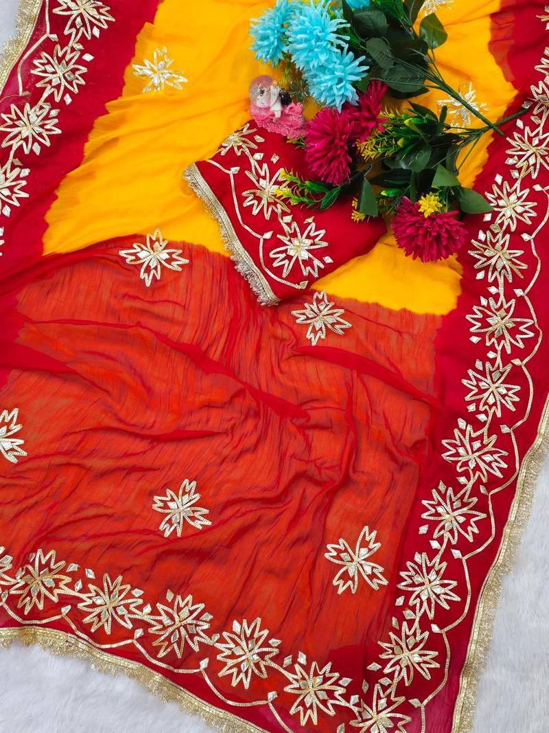 Yellow Color Gotta Work Chiffon Saree