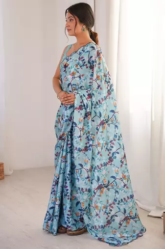 Women party wear digital print heavy chinnon saree with un sttiched blouse