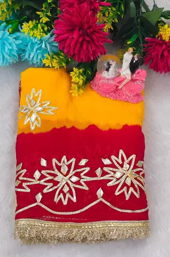Yellow Color Gotta Work Chiffon Saree