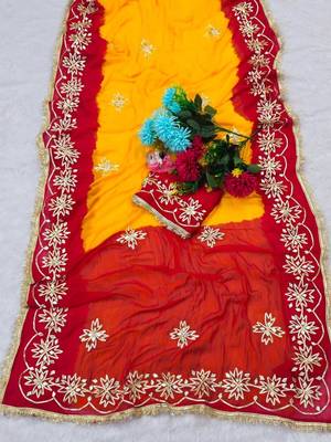 Yellow Color Gotta Work Chiffon Saree 3